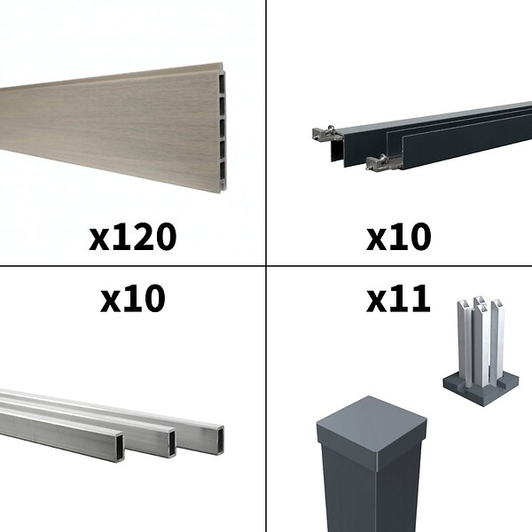 DECKLINEA - Kit clôture composite poteau sur platines - CRUZ Argent H-1,8m - large