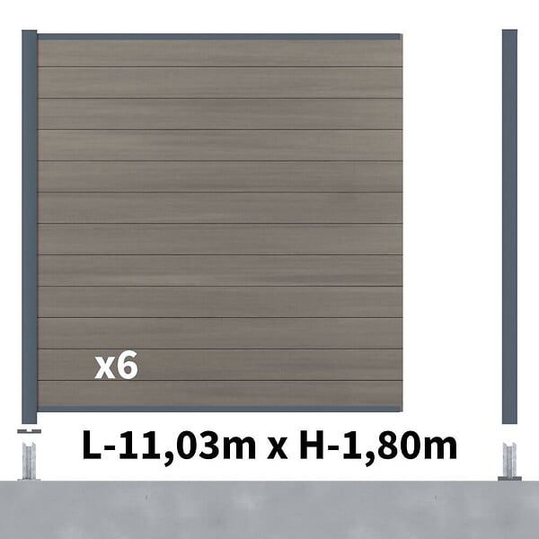DECKLINEA - Kit clôture composite poteau sur platines - CRUZ Argent H-1,8m - large
