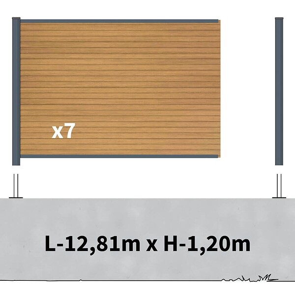 DECKLINEA - Kit clôture composite sur muret poteau sur platines - SANTOS Cèdre H-1,2m - large