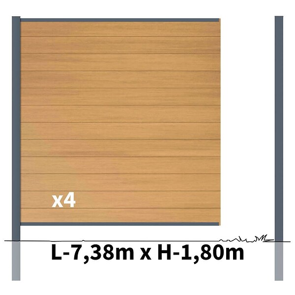 DECKLINEA - Kit clôture composite poteau à sceller - CRUZ Cèdre H-1,8m - large