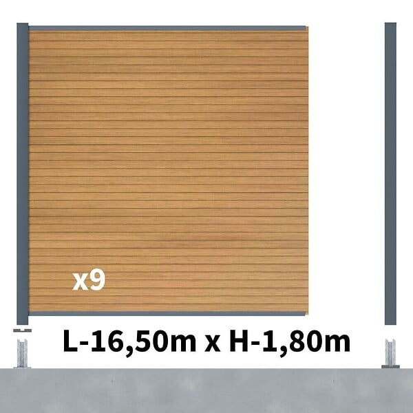 DECKLINEA - Kit clôture composite poteau sur platines - SANTOS Cèdre H-1,8m - large