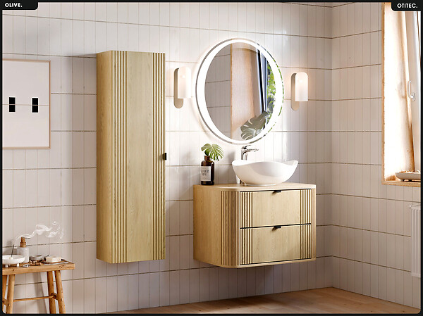 OTITEC - Ensemble de meubles sous vasque - 80 cm - avec Plan - Colonne - OLIVE - Chêne - large