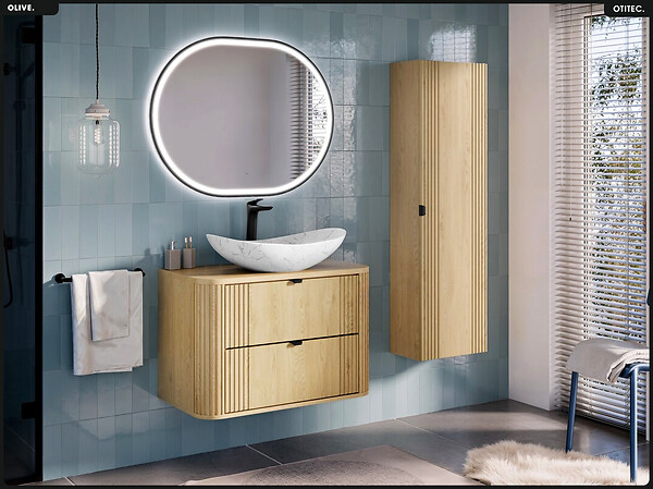 OTITEC - Ensemble de meubles sous vasque - 80 cm - avec Plan - OLIVE - Chêne - large