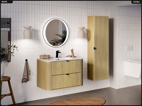 OTITEC - Ensemble de meubles sous vasque - 80 cm - avec Vasque - OLIVE - Chêne - large