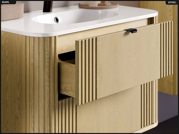 OTITEC - Ensemble de meubles sous vasque - 80 cm - avec Vasque - OLIVE - Chêne - large