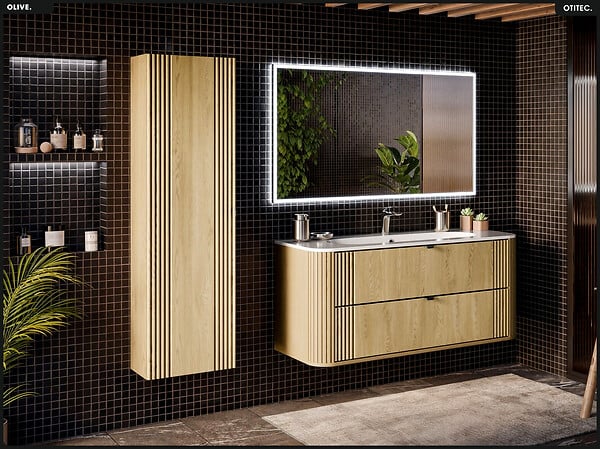 OTITEC - Ensemble de meubles sous vasque - 120 cm - avec Vasque - OLIVE - Chêne - large