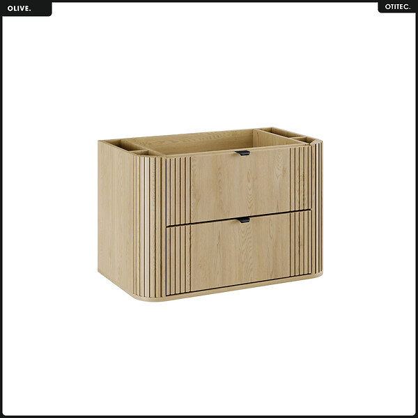 OTITEC - Ensemble de meubles sous vasque - 80 cm - avec Plan - Vasque - Colonne - OLIVE - Chêne - large