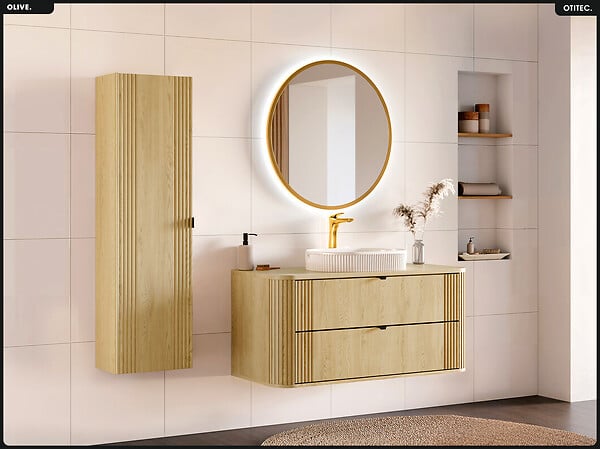 OTITEC - Ensemble de meubles sous vasque - 120 cm - avec Plan - OLIVE - Chêne - large