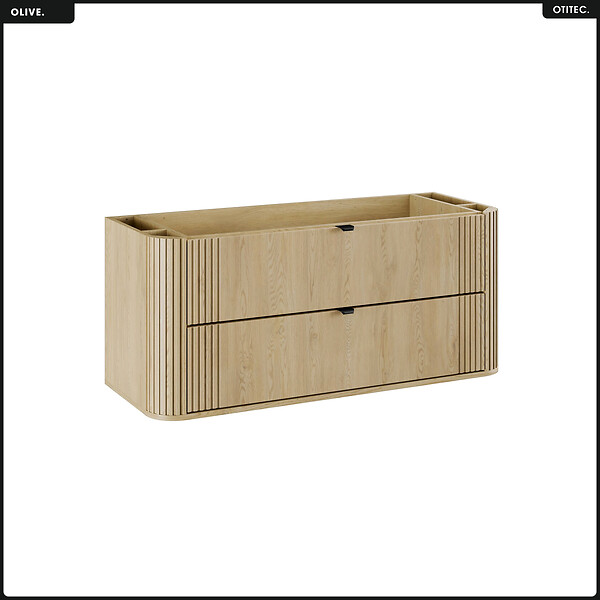 OTITEC - Ensemble de meubles sous vasque - 120 cm - avec Vasque - Colonne - OLIVE - Chêne - large