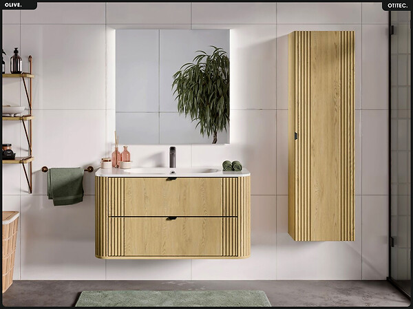 OTITEC - Ensemble de meubles sous vasque - 100 cm - avec Vasque - OLIVE - Chêne - large