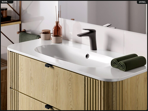 OTITEC - Ensemble de meubles sous vasque - 100 cm - avec Vasque - OLIVE - Chêne - large