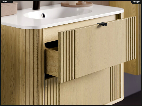 OTITEC - Ensemble de meubles sous vasque - 100 cm - avec Vasque - OLIVE - Chêne - large