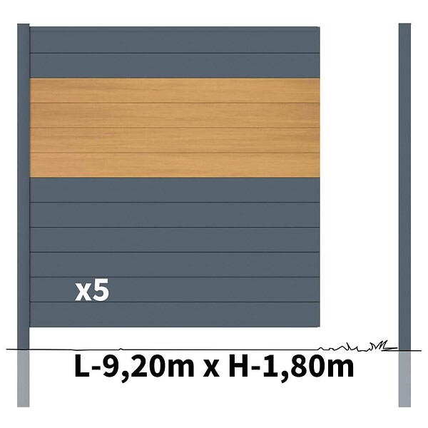 DECKLINEA - Kit clôture aluminium poteau à sceller - BAHIA & CRUZ Cèdre H-1,8m - large