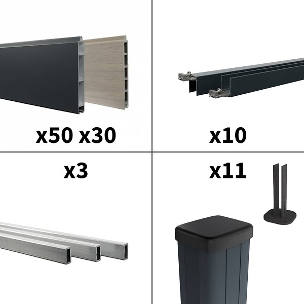 DECKLINEA - Kit clôture aluminium sur muret poteau sur platines - BAHIA & CRUZ Argent H-1,2m - large