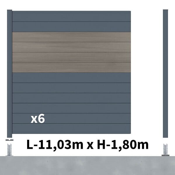 DECKLINEA - Kit clôture aluminium poteau sur platines - BAHIA & CRUZ Argent H-1,8m - large