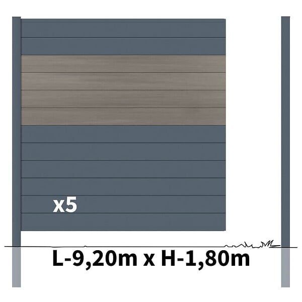 DECKLINEA - Kit clôture aluminium poteau à sceller - BAHIA & CRUZ Argent H-1,8m - large