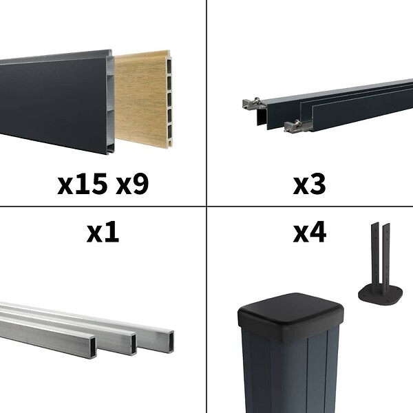 DECKLINEA - Kit clôture aluminium sur muret poteau sur platines - BAHIA & CRUZ Cèdre H-1,2m - large