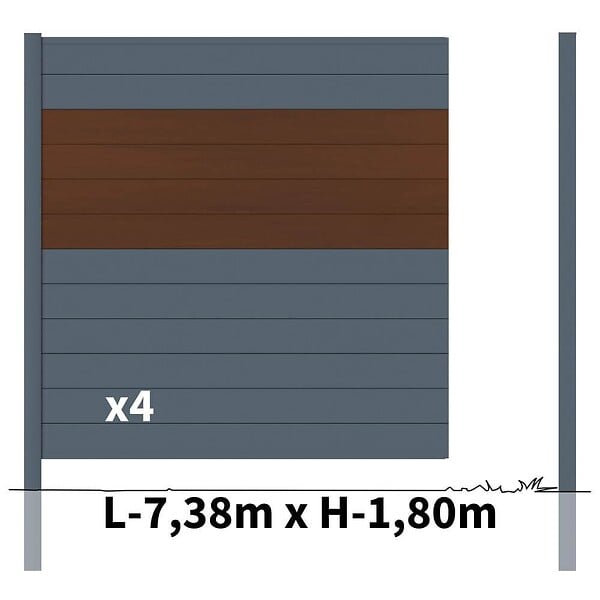 DECKLINEA - Kit clôture aluminium poteau à sceller - BAHIA & CRUZ Ipé H-1,8m - large