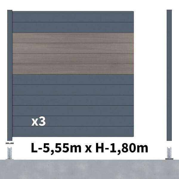 DECKLINEA - Kit clôture aluminium poteau sur platines - BAHIA & CRUZ Argent H-1,8m - large