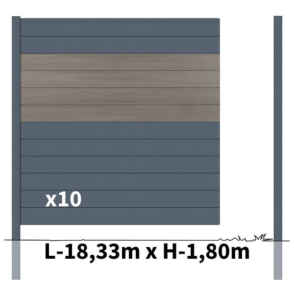 DECKLINEA - Kit clôture aluminium poteau à sceller - BAHIA & CRUZ Argent H-1,8m - large