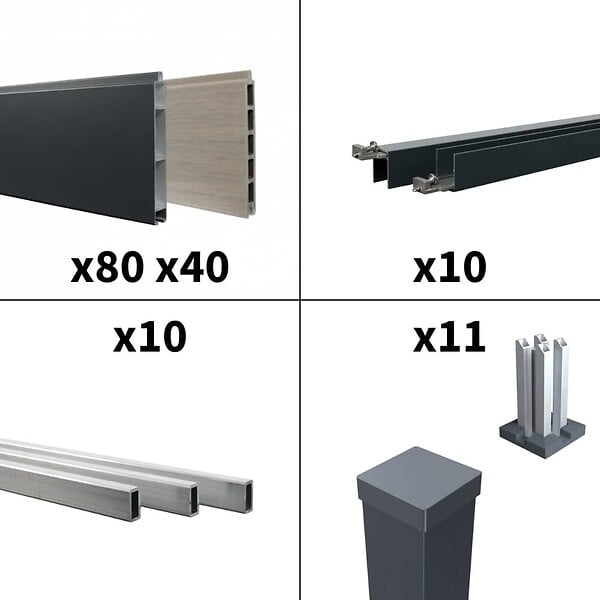 DECKLINEA - Kit clôture aluminium poteau sur platines - BAHIA & CRUZ Argent H-1,8m - large