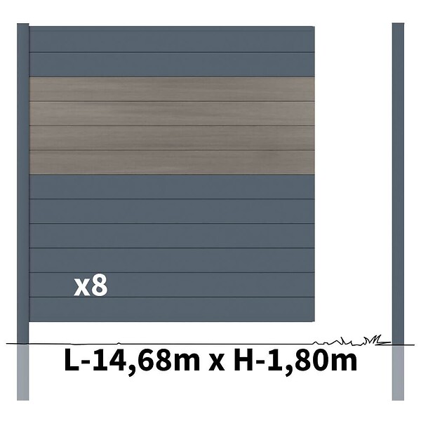 DECKLINEA - Kit clôture aluminium poteau à sceller - BAHIA & CRUZ Argent H-1,8m - large