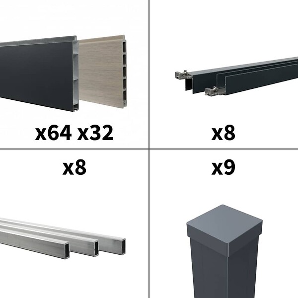 DECKLINEA - Kit clôture aluminium poteau à sceller - BAHIA & CRUZ Argent H-1,8m - large