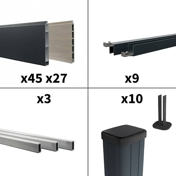 DECKLINEA - Kit clôture aluminium sur muret poteau sur platines - BAHIA & CRUZ Argent H-1,2m - large