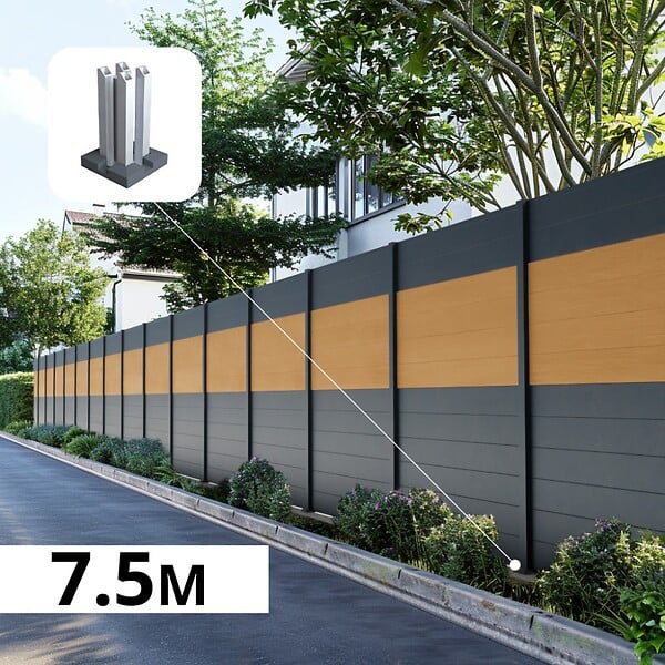DECKLINEA - Kit clôture aluminium poteau sur platines - BAHIA & CRUZ Cèdre H-1,8m - large