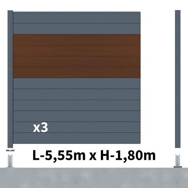DECKLINEA - Kit clôture aluminium poteau sur platines - BAHIA & CRUZ Ipé H-1,8m - large
