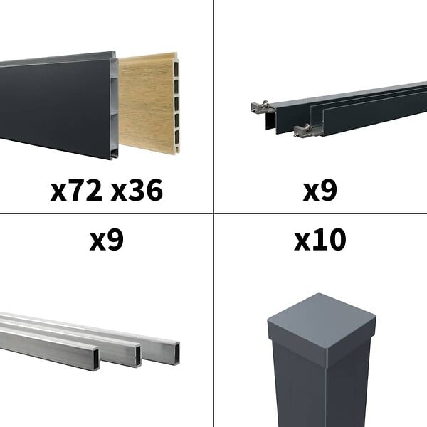 DECKLINEA - Kit clôture aluminium poteau à sceller - BAHIA & CRUZ Cèdre H-1,8m - large