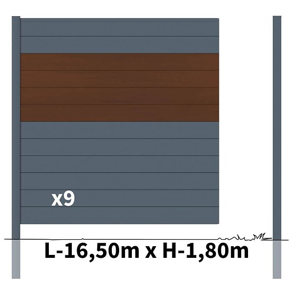 DECKLINEA - Kit clôture aluminium poteau à sceller - BAHIA & CRUZ Ipé H-1,8m - large