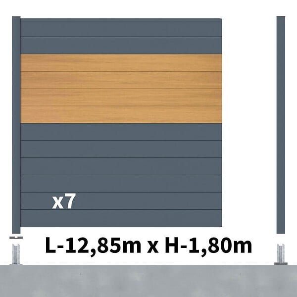 DECKLINEA - Kit clôture aluminium poteau sur platines - BAHIA & CRUZ Cèdre H-1,8m - large