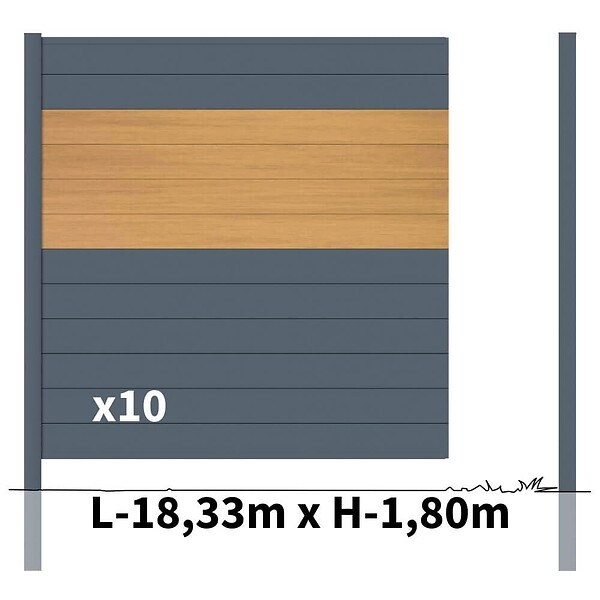 DECKLINEA - Kit clôture aluminium poteau à sceller - BAHIA & CRUZ Cèdre H-1,8m - large