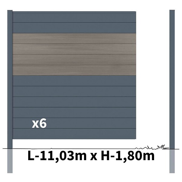 DECKLINEA - Kit clôture aluminium poteau à sceller - BAHIA & CRUZ Argent H-1,8m - large
