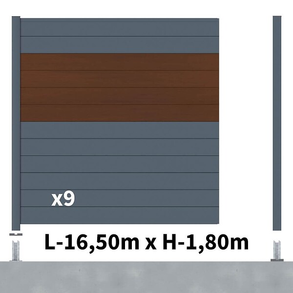 DECKLINEA - Kit clôture aluminium poteau sur platines - BAHIA & CRUZ Ipé H-1,8m - large