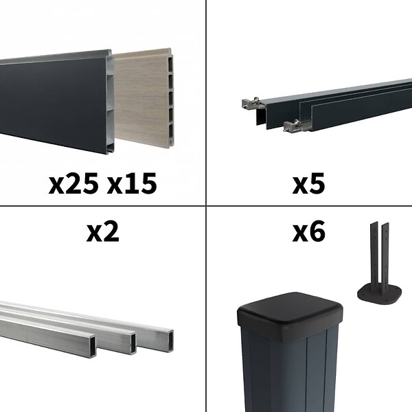 DECKLINEA - Kit clôture aluminium sur muret poteau sur platines - BAHIA & CRUZ Argent H-1,2m - large