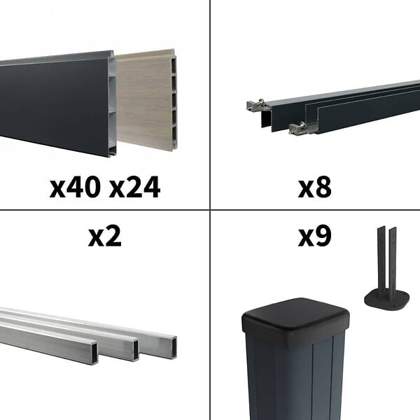 DECKLINEA - Kit clôture aluminium sur muret poteau sur platines - BAHIA & CRUZ Argent H-1,2m - large