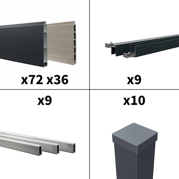DECKLINEA - Kit clôture aluminium poteau à sceller - BAHIA & CRUZ Argent H-1,8m - large