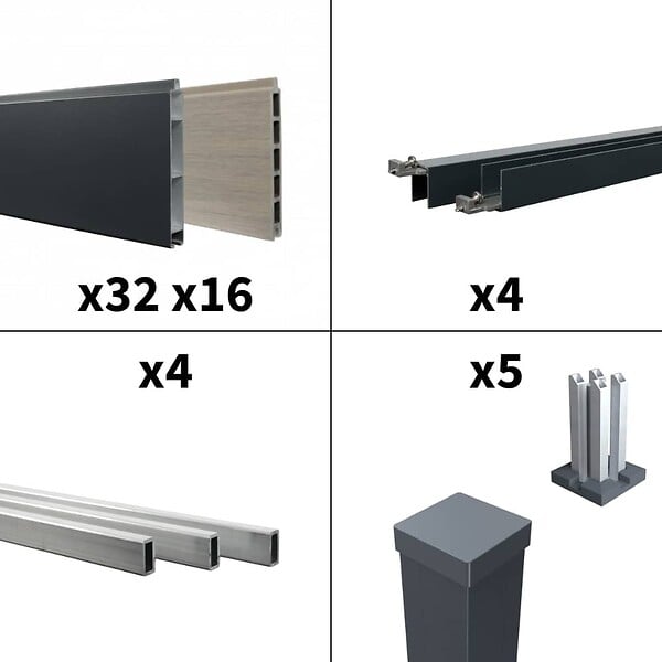 DECKLINEA - Kit clôture aluminium poteau sur platines - BAHIA & CRUZ Argent H-1,8m - large