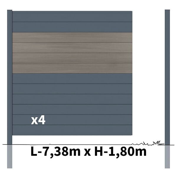 DECKLINEA - Kit clôture aluminium poteau à sceller - BAHIA & CRUZ Argent H-1,8m - large