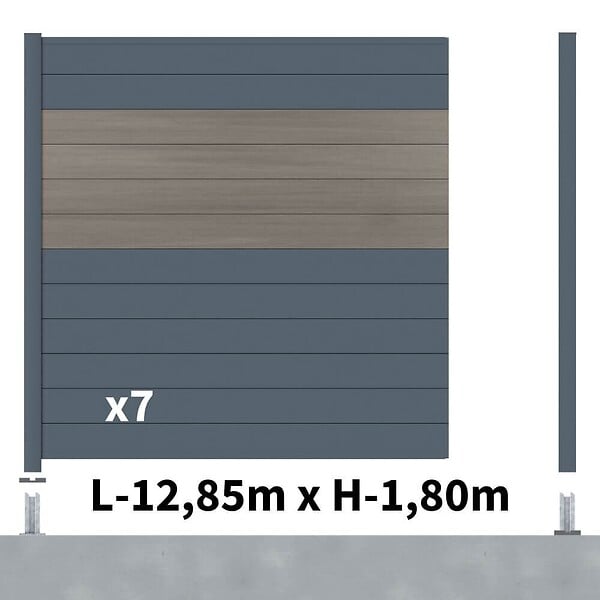 DECKLINEA - Kit clôture aluminium poteau sur platines - BAHIA & CRUZ Argent H-1,8m - large