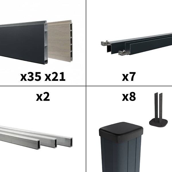 DECKLINEA - Kit clôture aluminium sur muret poteau sur platines - BAHIA & CRUZ Argent H-1,2m - large