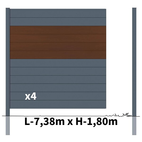 DECKLINEA - Kit clôture aluminium poteau à sceller - BAHIA & CRUZ Ipé H-1,8m - large