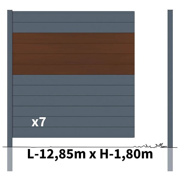 DECKLINEA - Kit clôture aluminium poteau à sceller - BAHIA & CRUZ Ipé H-1,8m - large