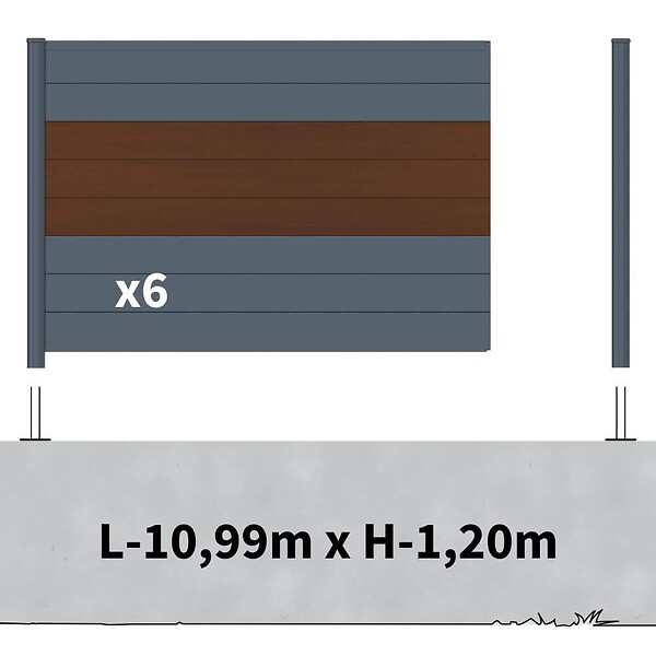 DECKLINEA - Kit clôture aluminium sur muret poteau sur platines - BAHIA & CRUZ Ipé H-1,2m - large
