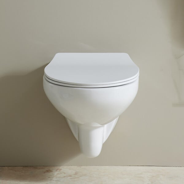 GODART - Cuvette WC suspendu NF sans bride en céramique + abattant frein de chute - Geo - large