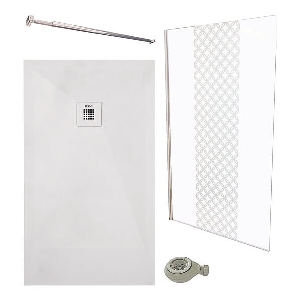 ONDEE - PACK DOUCHE - Receveur blanc 120X90cm + Paroi en 120cm + barre de fixation - large