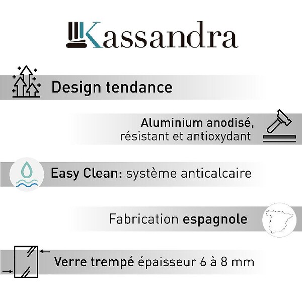 KASSANDRA - Paroi de douche fixe FRESH PERIMETRAL noire verre cannelé 110 cm - large