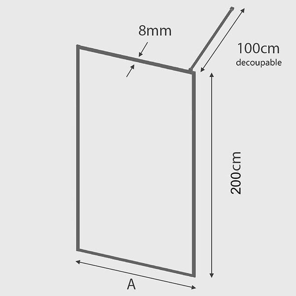 KASSANDRA - Paroi de douche fixe FRESH PERIMETRAL noire verre cannelé 120 cm - large